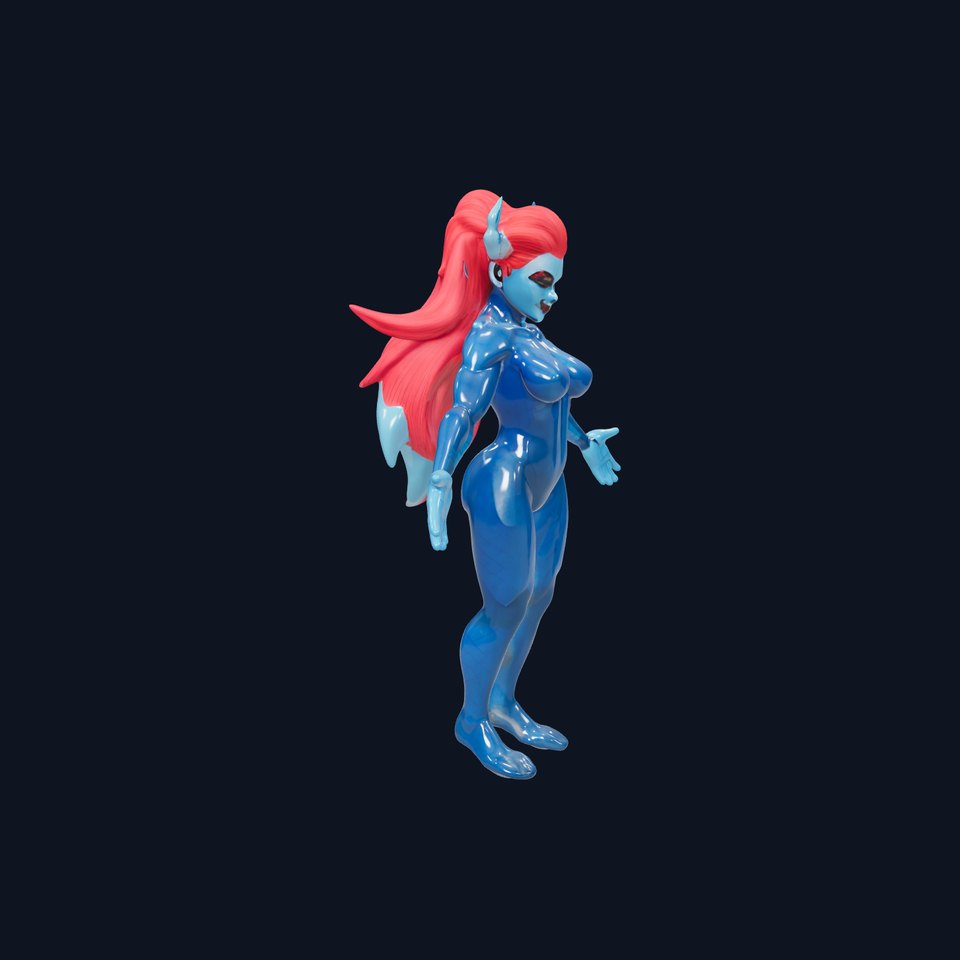 Mystic Fiend  Rigged and Animated D Character Model with Red Hair